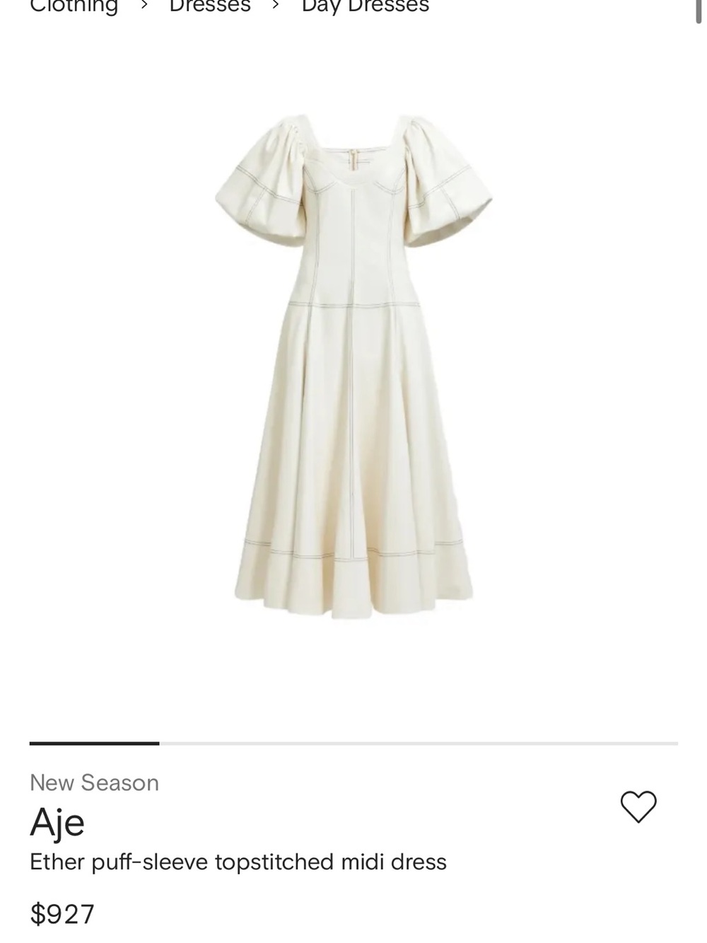 Aje Cream Puff-Sleeve Topstitched Midi Dress